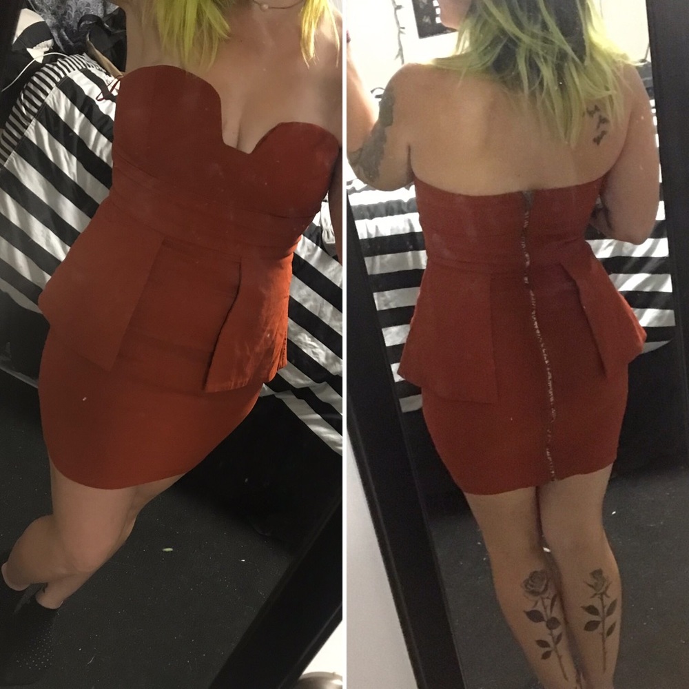 Maude Burnt umber strapless dress